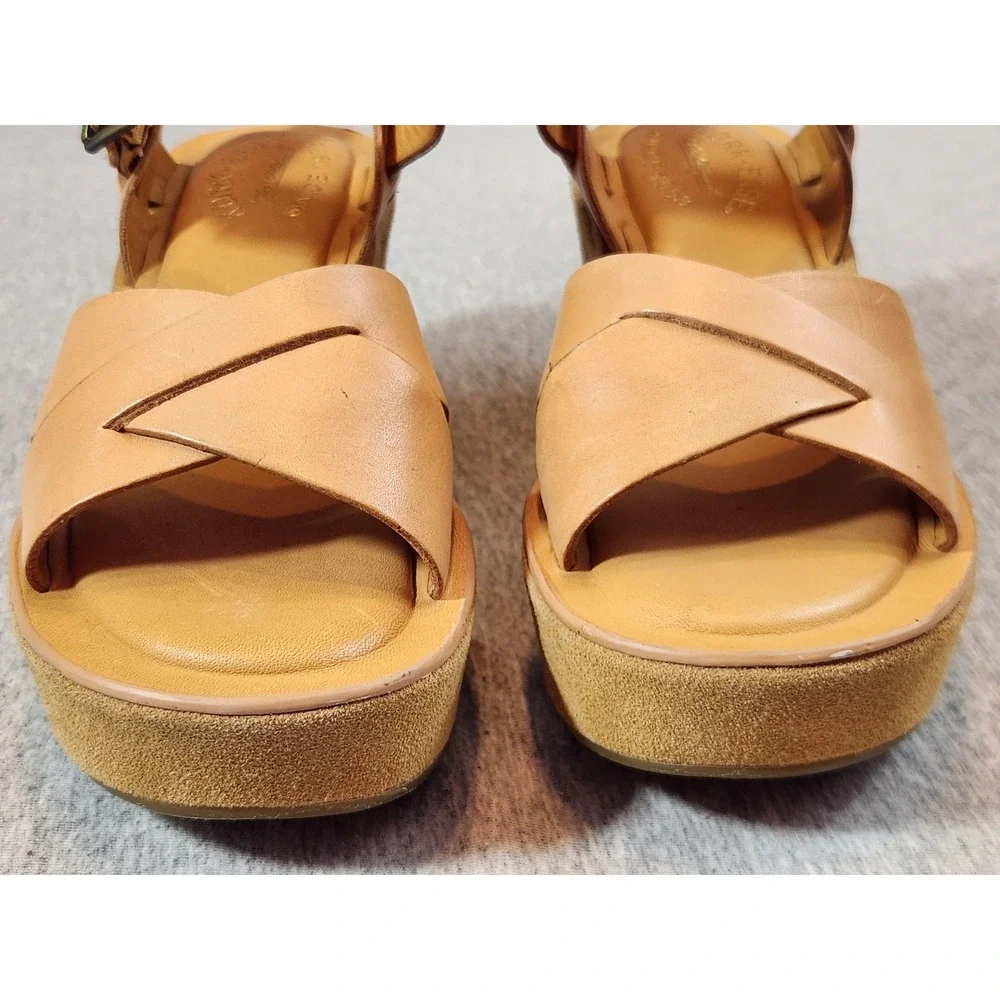 Kork-Ease CNE11 Platform Wedge Sandals Womens 6 Tan Leather Crisscross Strappy